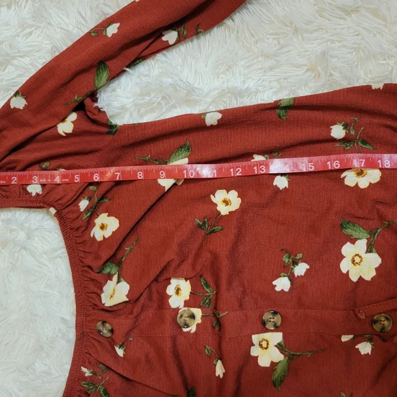 Wishful Park Women Floral Off Shoulder Red Long Sleeve Bardot top size Medium - Picture 6 of 6